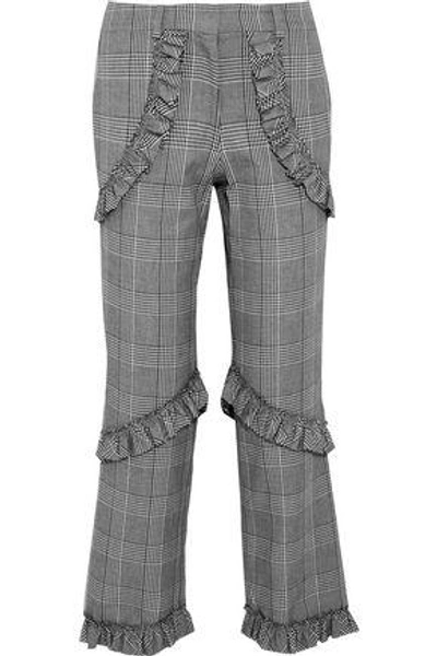 Shop Simone Rocha Woman Ruffled Prince Of Wales Checked Cotton-blend Straight-leg Pants Gray