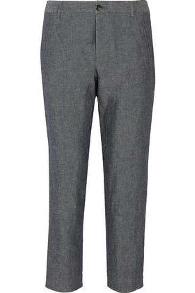 Shop Apc Woman Isabelle Cotton-blend Chambray Tapered Pants Blue