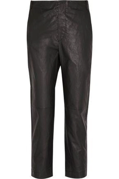 Shop Isabel Marant Woman Baixa Leather Tapered Pants Black