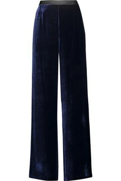 Shop Alexander Wang T Woman Velvet Wide-leg Pants Midnight Blue