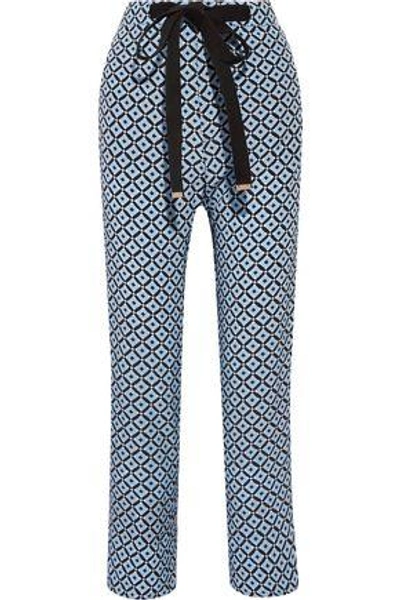 Shop Marni Printed Silk Crepe De Chine Wide-leg Pants In Blue