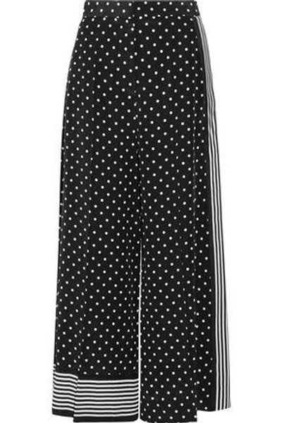 Shop Stella Mccartney Woman Cropped Printed Silk Crepe De Chine Wide-leg Pants Black