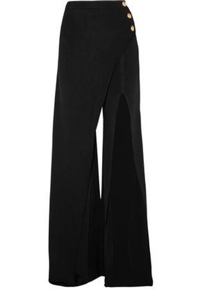 Shop Balmain Woman Embellished Stretch-knit Flared Pants Black