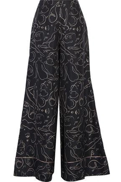 Shop Roksanda Oldridge Printed Silk-twill Wide-leg Pants In Midnight Blue