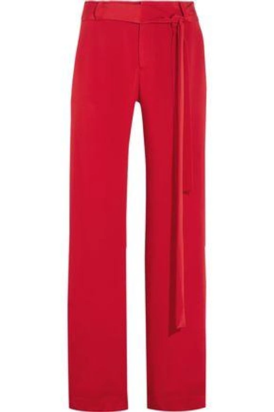 Shop Juan Carlos Obando Woman Lillian Silk-crepe Wide-leg Pants Crimson