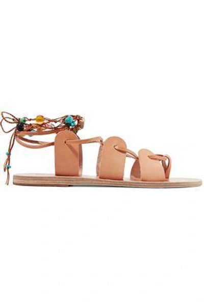 Shop Ancient Greek Sandals Woman Amaryllis Embellished Lace-up Leather Sandals Sand