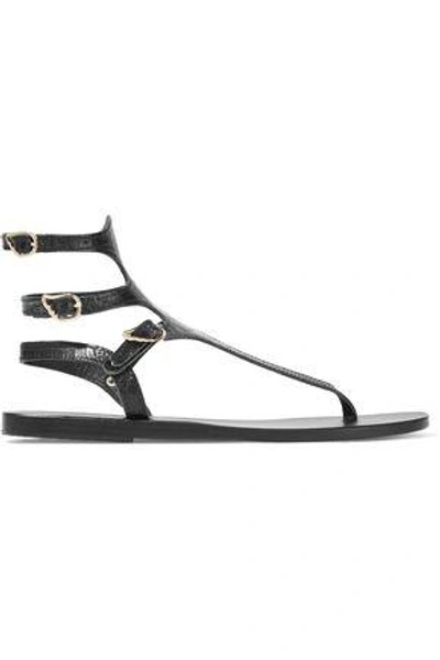 Shop Ancient Greek Sandals Woman Themis Croc-effect Leather Sandals Black