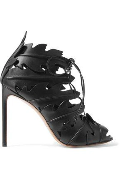Shop Francesco Russo Woman Lace-up Leather Sandals Black