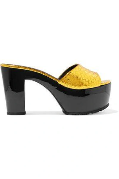Shop Giuseppe Zanotti Woman Metallic Snake-effect Leather Platform Sandals Gold