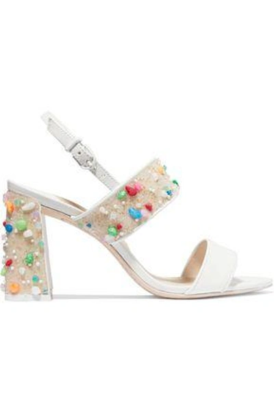 Shop Sophia Webster Woman Clarice Embellished Patent-leather Slingback Sandals White