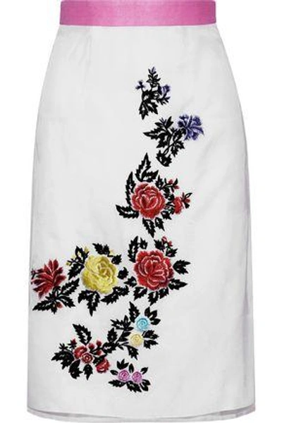 Shop House Of Holland Woman Heart Breakers Embroidered Silk-organza Skirt White