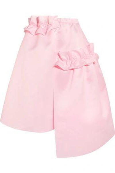 Shop Paskal Woman Asymmetric Ruffle-trimmed Matte-satin Skirt Baby Pink