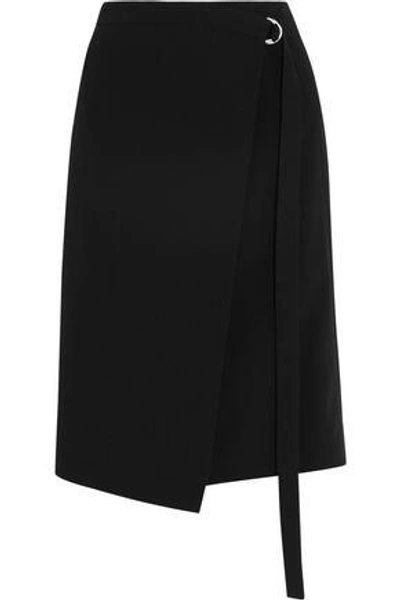Shop Michael Kors Woman Wrap-effect Wool Skirt Black