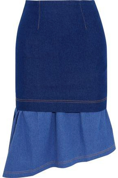 Shop Paper London Hamilton Asymmetric Layered Cotton-blend Skirt In Blue