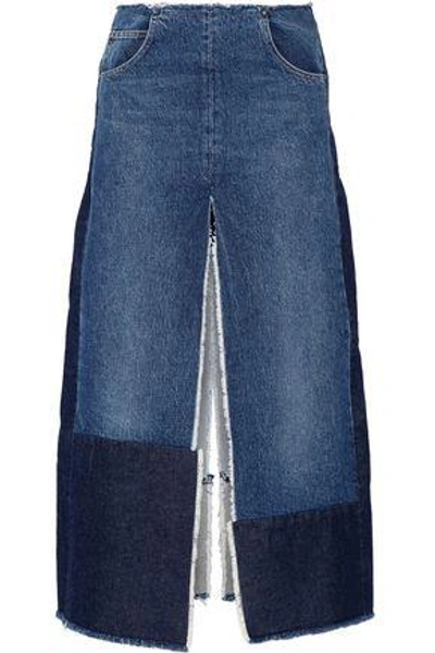 Shop Tome Woman Patchwork Distressed Denim Maxi Skirt Mid Denim