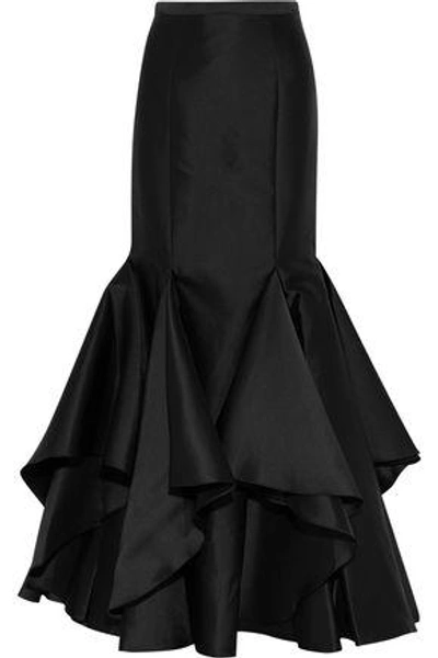 Badgley Mischka Woman Ruffled Satin Maxi Skirt Black | ModeSens