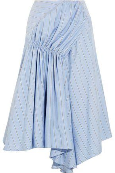 Shop Jw Anderson Woman Asymmetric Gathered Linen And Satin Skirt Sky Blue