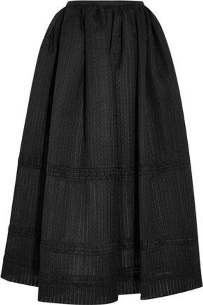 Shop Emilia Wickstead Woman Embroidered Cotton-blend Organza Midi Skirt Black