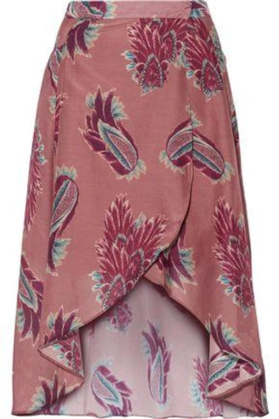 Shop Vix Woman Printed Cotton And Silk-blend Midi Skirt Brick