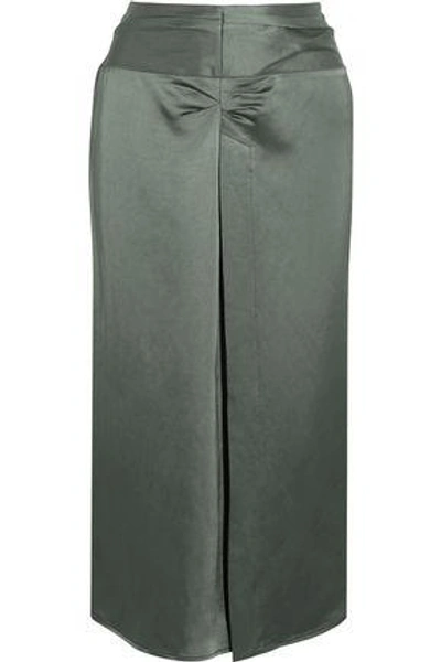 Shop Isabel Marant Woman Rise Ruched Satin Skirt Army Green