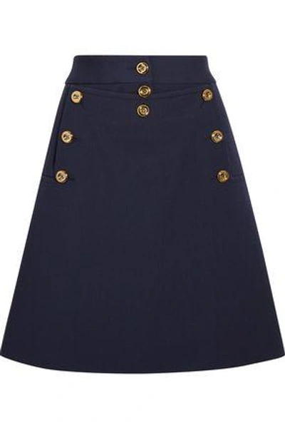 Shop Michael Kors Woman Embellished Wool-crepe Mini Skirt Navy