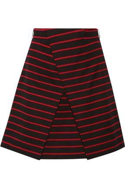 Shop Proenza Schouler Woman Wrap-effect Striped Cotton And Wool-blend Jacquard Mini Skirt Black