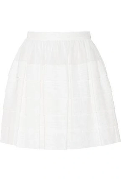 Shop Michael Kors Woman Pleated Cotton Mini Skirt White
