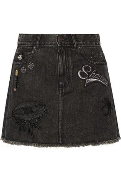 Shop Marc Jacobs Woman Embellished Appliquéd Denim Mini Skirt Black