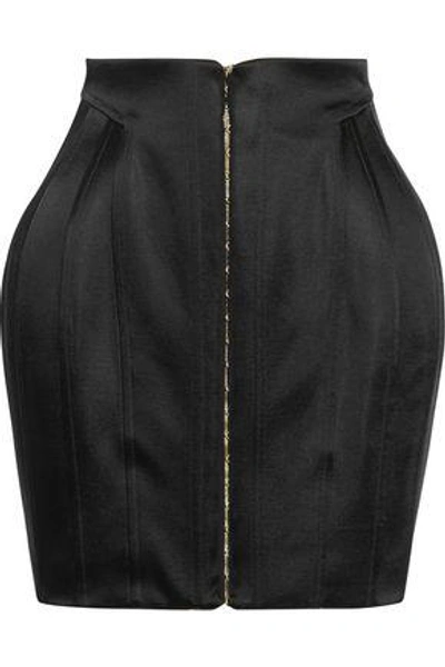 Shop Balmain Woman Satin Mini Skirt Black