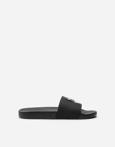 Shop Dolce & Gabbana Leather Sandals With Patch In Black