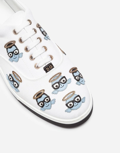 Shop Dolce & Gabbana Canvas Sneakers With Patches Of The Designers In White