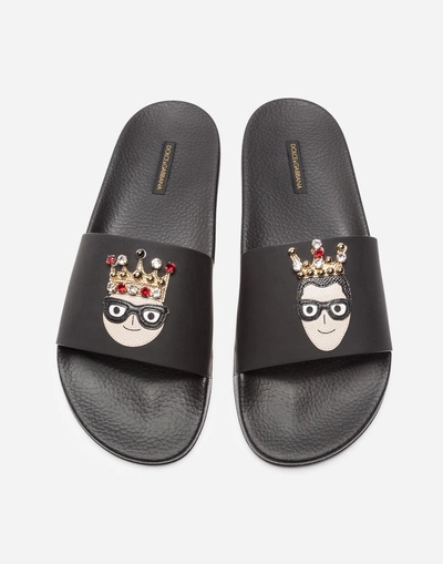 Shop Dolce & Gabbana Leather Sandals With Patch In Black