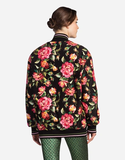 Shop Dolce & Gabbana Printed Velvet Bomber Jacket In Black