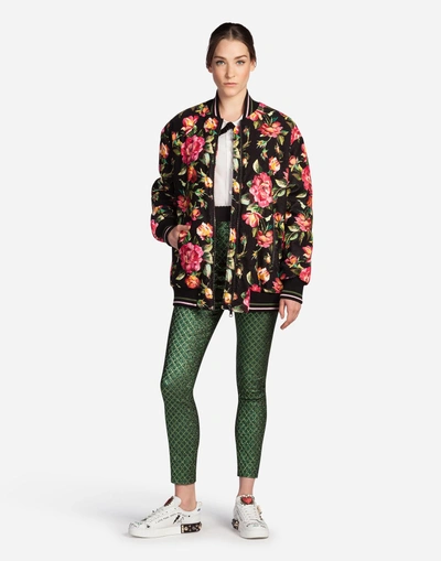 Shop Dolce & Gabbana Printed Velvet Bomber Jacket In Black