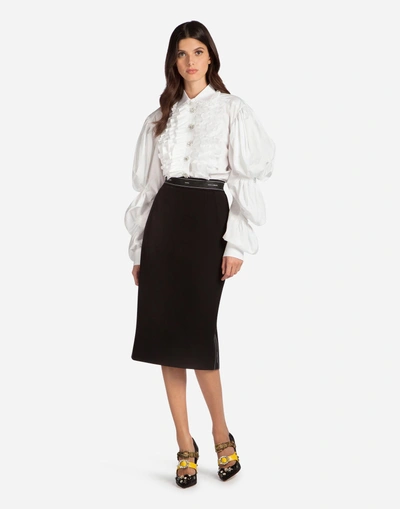Shop Dolce & Gabbana Wool Skirt With Logo Ribbon In Black