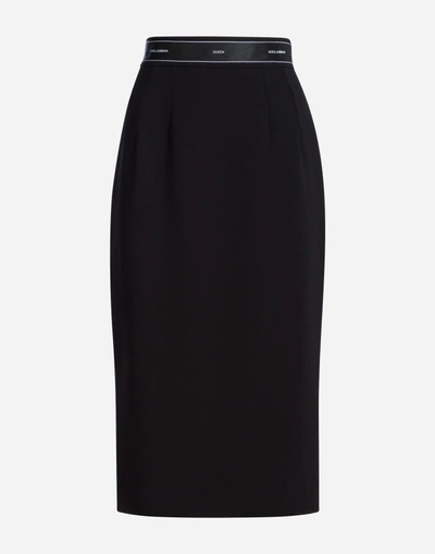 Shop Dolce & Gabbana Wool Skirt With Logo Ribbon In Black