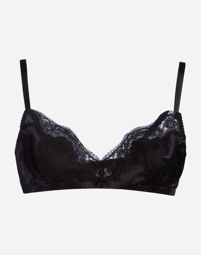 Shop Dolce & Gabbana Silk Soft-cup Bikini Top In Black