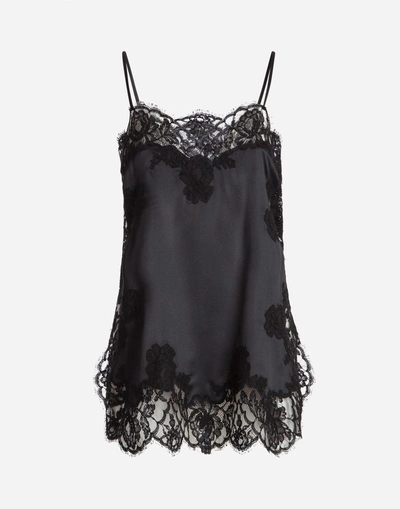 Shop Dolce & Gabbana Top In Satin With Lace Detail In Black