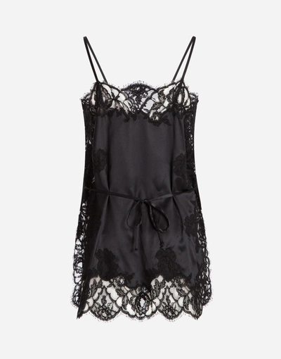 Shop Dolce & Gabbana Top In Satin With Lace Detail In Black