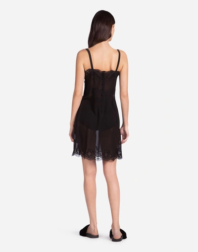 Shop Dolce & Gabbana Silk Lingerie Dress With Embroidery In Black