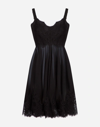 Shop Dolce & Gabbana Silk Lingerie Dress With Lace Detail In Black