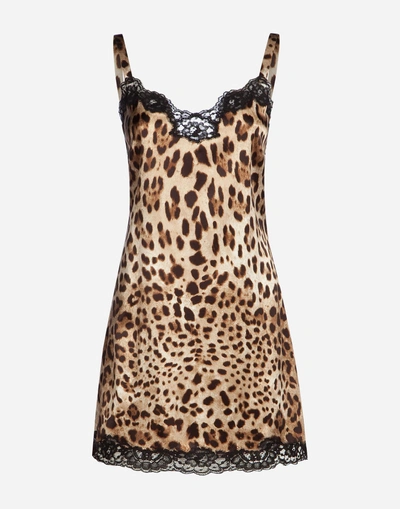 Shop Dolce & Gabbana Silk Lingerie Dress In Leopard Print