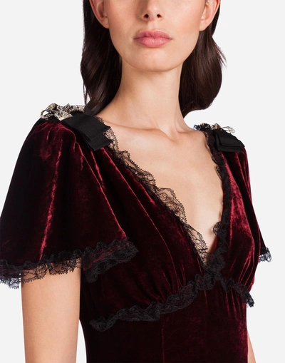 Shop Dolce & Gabbana Long Velvet Dress In Bordeaux