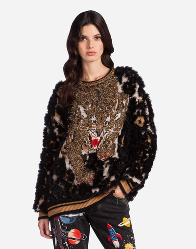 Shop Dolce & Gabbana Wool Sweater With Lapin Details In Multicolor