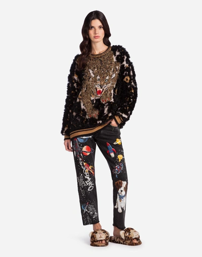 Shop Dolce & Gabbana Wool Sweater With Lapin Details In Multicolor