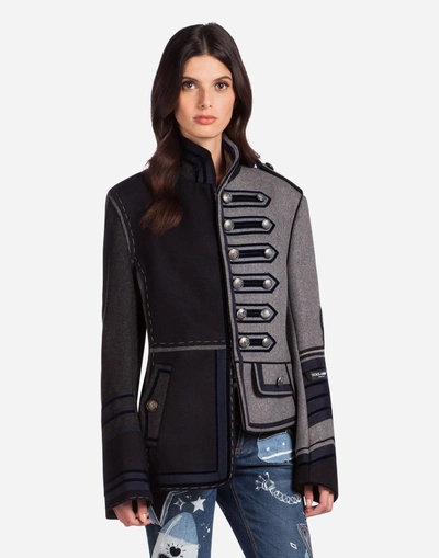 Shop Dolce & Gabbana Asymmetric Wool Jacket In Gray