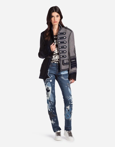 Shop Dolce & Gabbana Asymmetric Wool Jacket In Gray