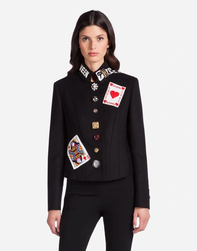 Shop Dolce & Gabbana Wool Jacket With Patch In Black