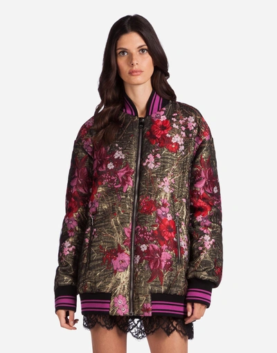 Shop Dolce & Gabbana Lurex Jacquard Bomber Jacket In Multicolor