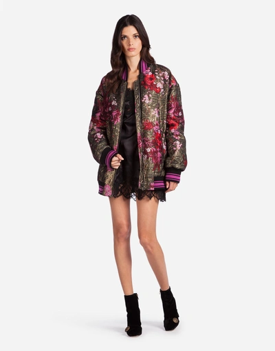 Shop Dolce & Gabbana Lurex Jacquard Bomber Jacket In Multicolor